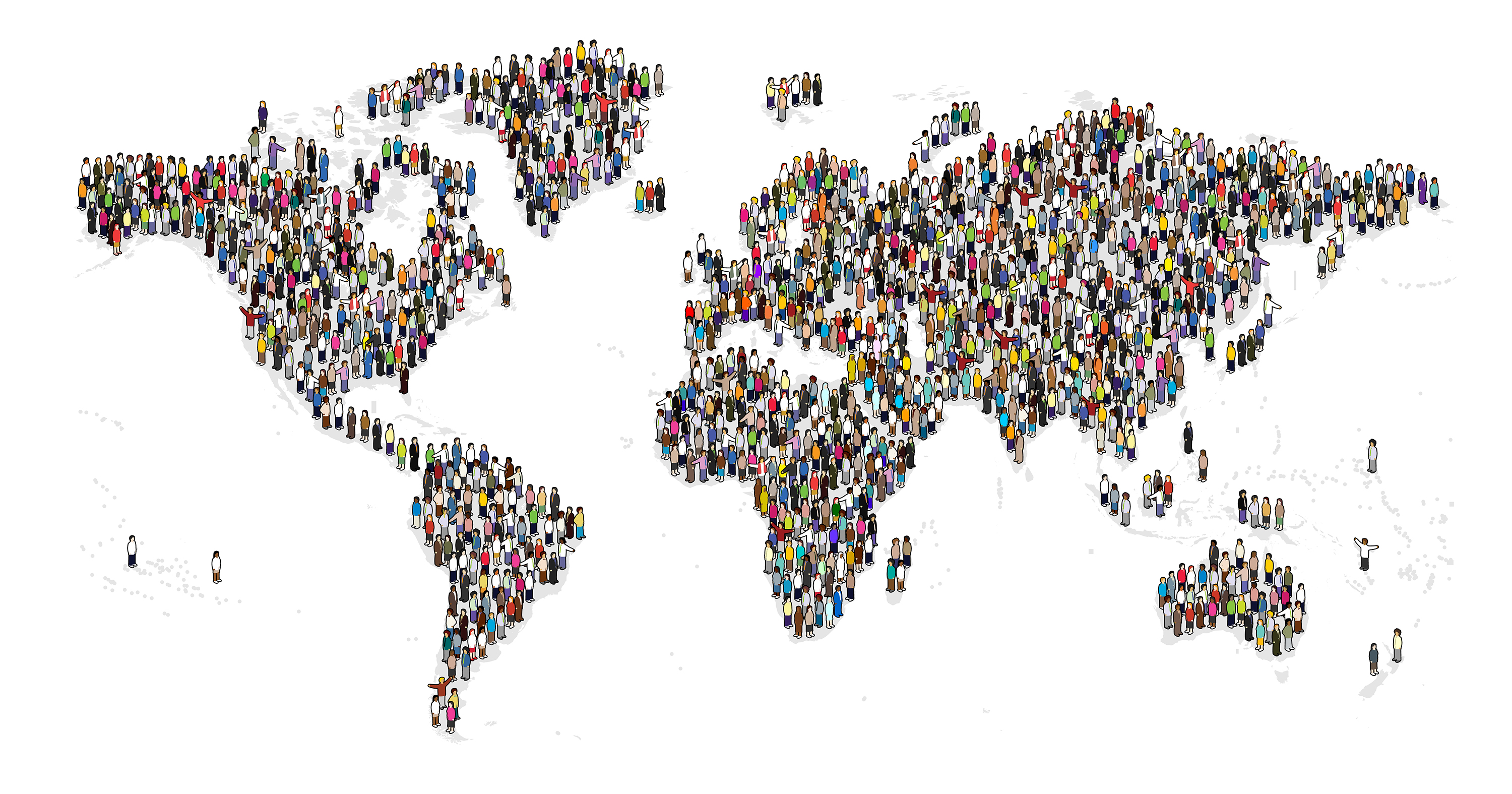 Illustration of world map with people