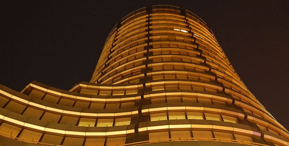The Bank of International Settlements building in Basel, Switzerland, is home to the Financial Stability Board (Wladyslaw Disk/Wikimedia Commons).