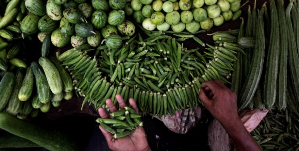 An Indian vendor arranges vegetables at his stall in Gauhati, India, Tuesday, May 15, 2012. India's inflation accelerated to a worse than expected 7.2 percent in April, on rising food and manufacturing prices. (AP Photo/Anupam Nath)