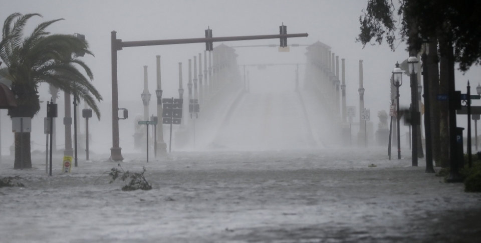 Wind and water from Hurricane Matthew batter downtown St. Augustine, Fla., Friday, Oct. 7, 2016. (AP Photo/John Bazemore)