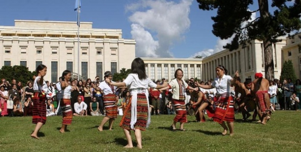 Indigenous people representing traditional dance. (UN Photo/Patrick Bertschmann)