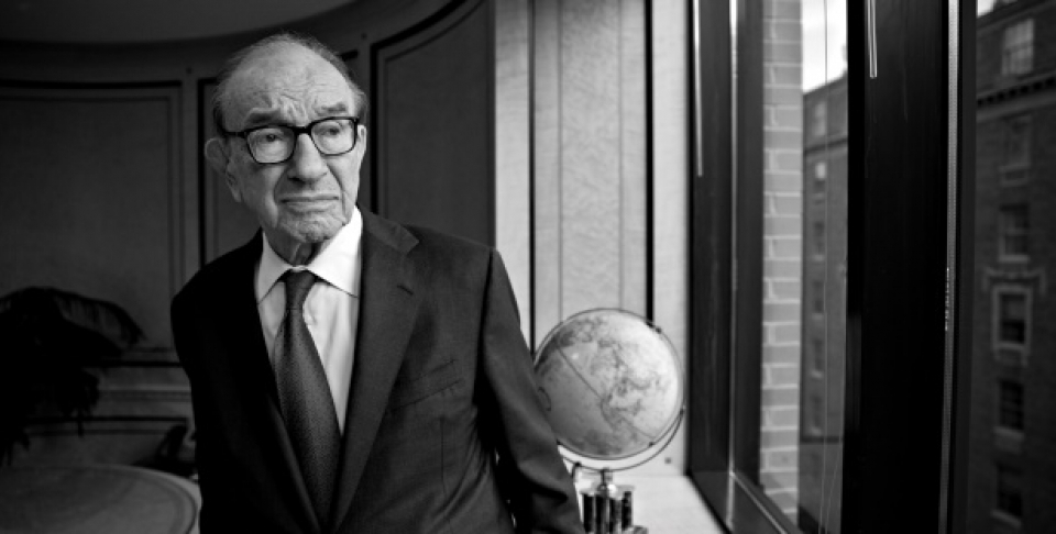 Economist Alan Greenspan, who ran the Federal Reserve from 1987 to 2006, is seen in his office in Washington, Friday, Oct. 18, 2013. (AP Photo/J. Scott Applewhite)