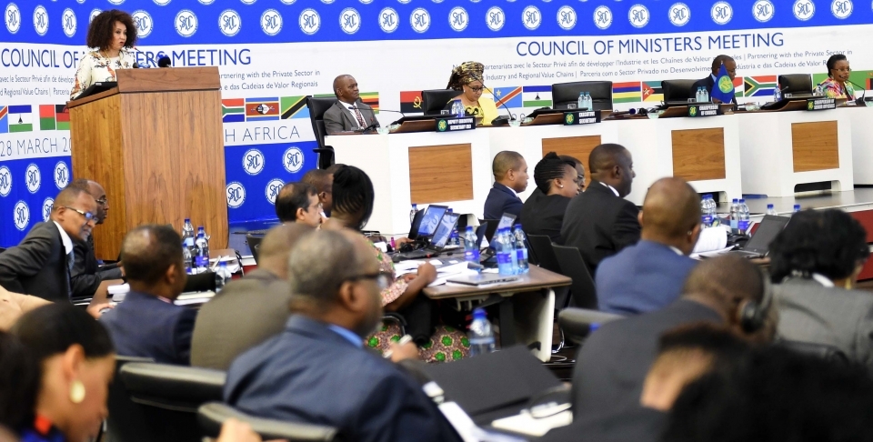 Lindiwe Sisulu, chairperson of the SADC Council of Ministers, gives opening remarks at the council's March 2018 meeting. (DIRCO Photo)