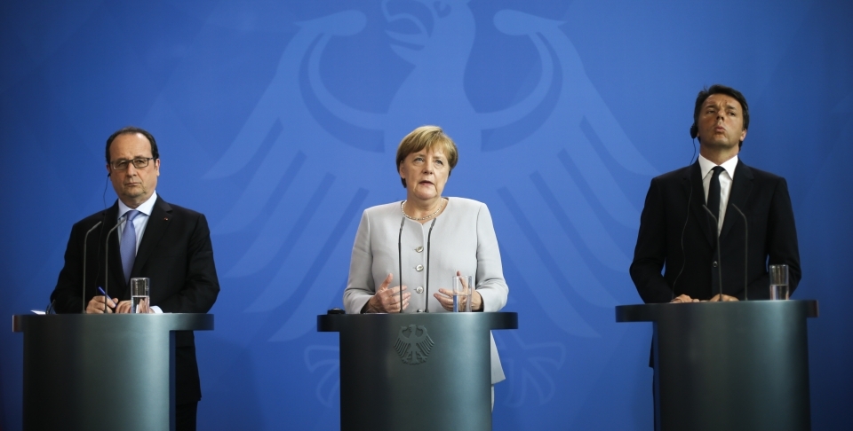 French President François Hollande, German Chancellor Angela Merkel, Italian Prime Minister Matteo Renzi (The Associated Press)