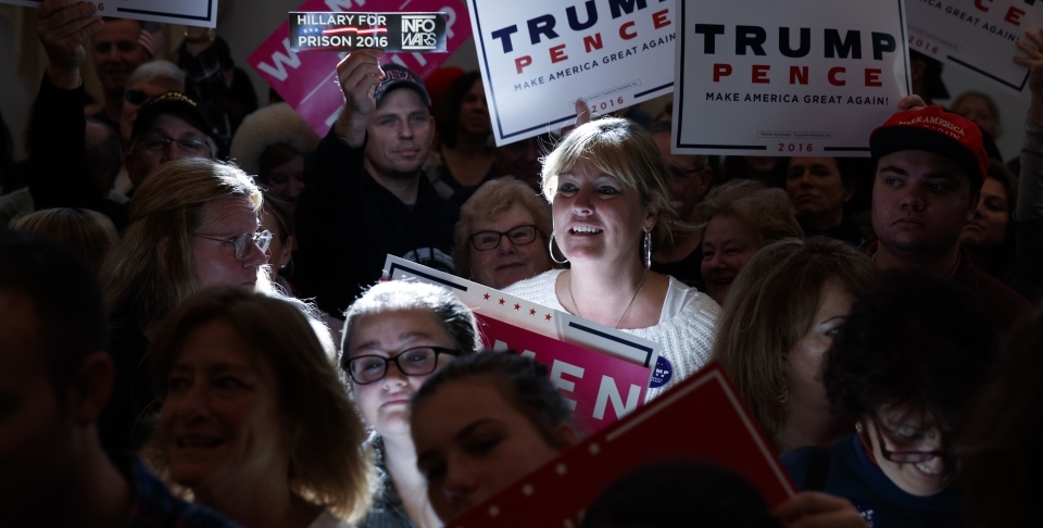 A supporter of the Republican Nominee Donald Trump at a rally in the final stretch of the 2016 U.S. Presidential campaign (AP Photo)