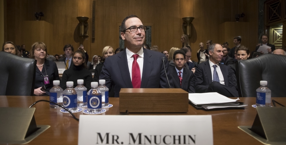 US Treasury Secretary-designate Steven Mnuchin on Capitol Hill in Washington (AP Photo/J. Scott Applewhite)