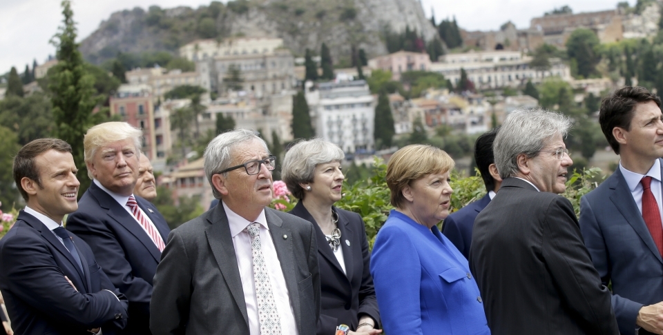 G7 Leaders Emmanuel Macron, Donald Trump, Donald Tusk, Jean-Claude Juncker, Theresa May, Angela Merkel, Shinzo Abe, Paolo Gentiloni and Justin Trudeau (AP Photo/Luca Bruno)