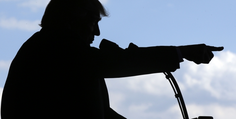 President Donald Trump addresses U.S. military troops and their families in Sigonella, Italy, Saturday, May 27, 2017. (AP Photo/Luca Bruno)
