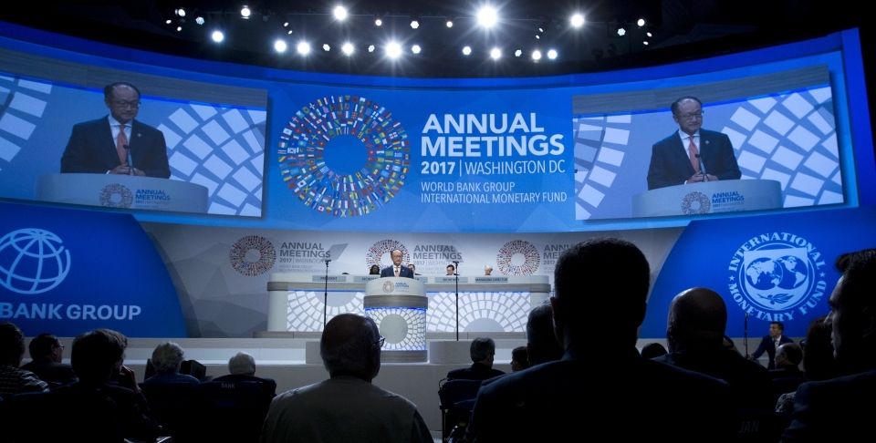 World Bank President Jim Yong Kim speaks at the opening annual meetings plenary during the World Bank/IMF Annual Meetings in Washington, October 13, 2017. ( AP Photo/Jose Luis Magana)