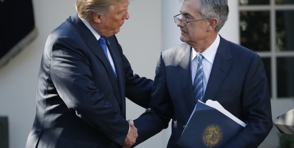 President Donald Trump shakes hands with Federal Reserve board member Jerome Powell after announcing him as his nominee for the next chair of the Federal Reserve, Thursday, Nov. 2, 2017. (AP Photo/Alex Brandon)
