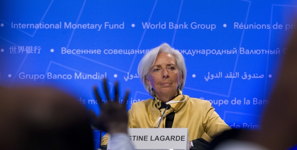 International Monetary Fund (IMF) Managing Director Christine Lagarde speaks during a news conference at the World Bank/IMF Spring Meetings, in Washington, Thursday, April 19, 2018. (AP Photo/Jose Luis Magana)