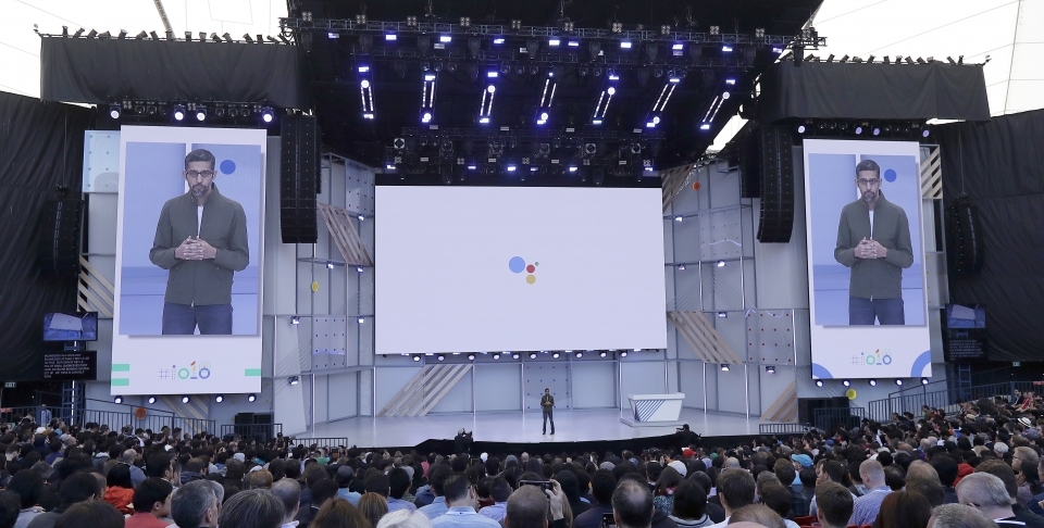 Google CEO Sundar Pichai speaks at the Google I/O conference in Mountain View, California on May 8, 2018. (AP Photo/Jeff Chiu)