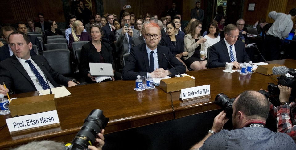 Former Cambridge Analytica employee Chris Wylie testifies about the alleged improper use of information from millions of Facebook users for political purposes. ( AP Photo/Jose Luis Magana)