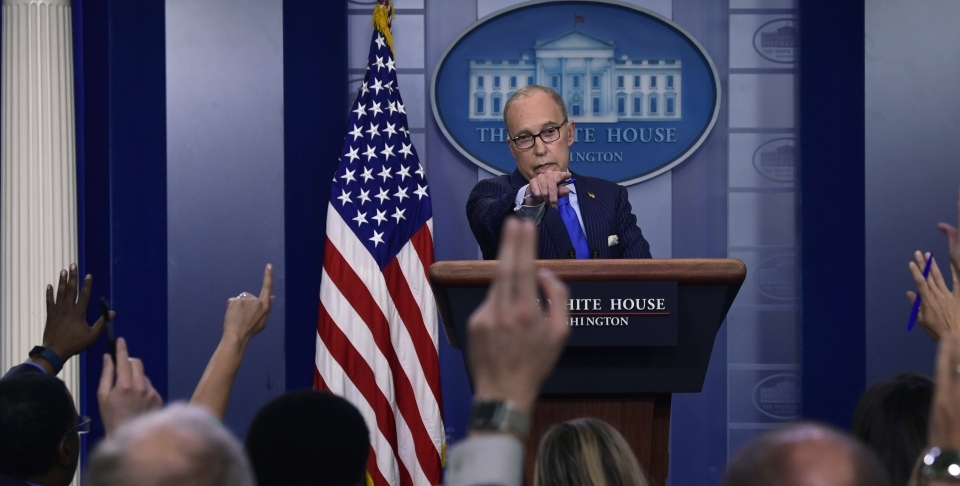 Senior White House economic adviser Larry Kudlow calls on a reporter during a briefing at the White House on June 6, 2018. (AP Photo/Susan Walsh)