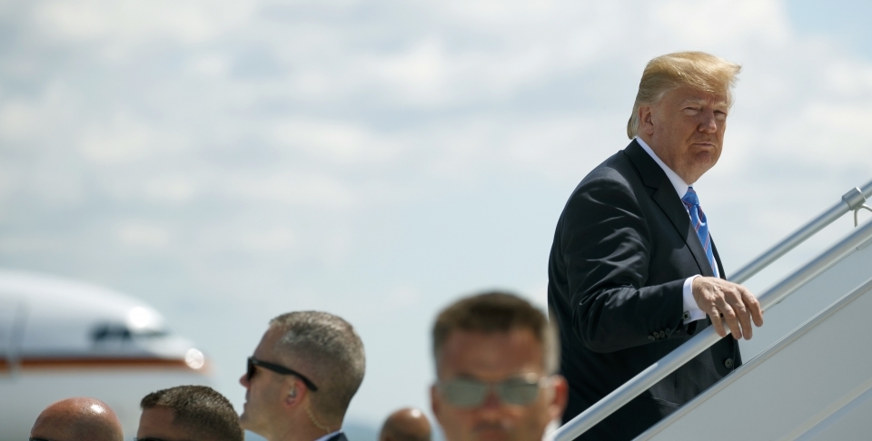 President Donald Trump leaves the G7 summit in Charlevoix, Quebec early for a trip to Singapore to meet with North Korean leader Kim Jong Un. (AP Photo/Evan Vucci)