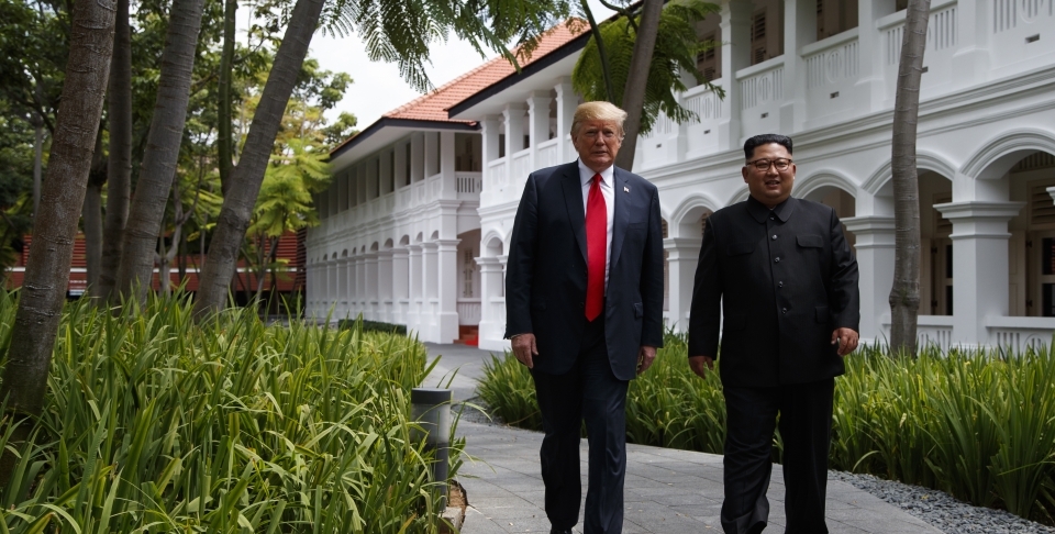 President Donald Trump meets with North Korean leader Kim Jong Un on Sentosa Island on June 12, 2018, in Singapore. (AP Photo/Evan Vucci)