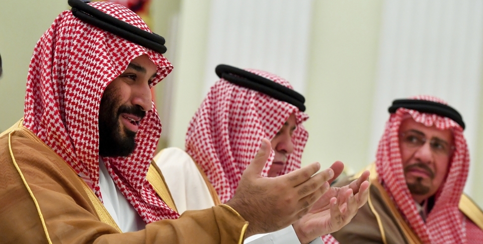 Saudi Arabia Crown Prince Mohammed bin Salman, left, gestures while speaking to Russian President Vladimir Putin during their meeting in Moscow. (Yuri Kadobnov, Pool Photo via AP)