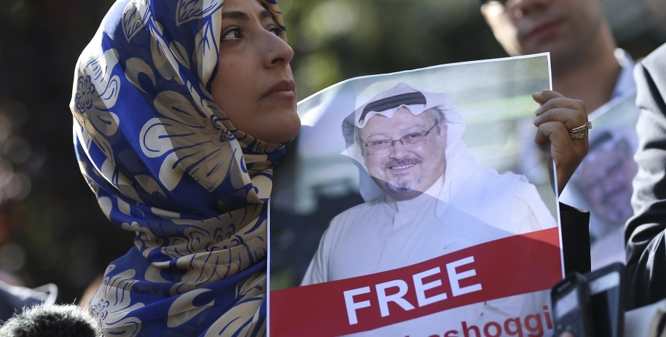Nobel Peace Prize laureate Tawakkol Karman was among many outside the Saudi Arabia consulate in Turkey seeking answers about the disappearance of Saudi journalist Jamal Khashoggi. (AP Photo/Emrah Gurel, File)