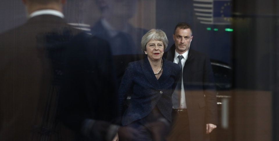 British Prime Minister Theresa May arrives for a meeting with European Council President Donald Tusk on November 24, 2018. (AP Photo/Alastair Grant)