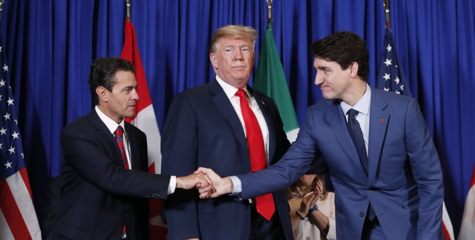 President Donald Trump, Prime Minister Justin Trudeau and President Enrique Pena Nieto participate in the USMCA signing ceremony on November 30, 2018 in Buenos Aires, Argentina. (AP Photo/Pablo Martinez Monsivais)