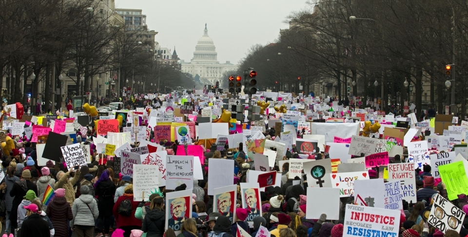 Demonstrators march on Pennsylvania Av. during the Women's March in Washington on January 19, 2019. (AP Photo/Jose Luis Magana)