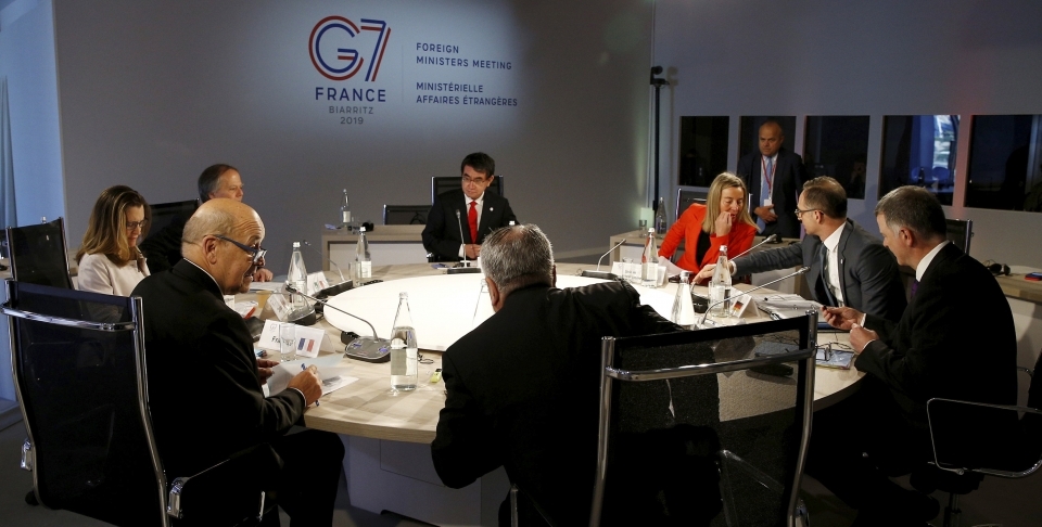 Group of Seven foreign ministers meet in Dinard, France on April 6, 2019. (Stephane Mahe/Pool photo via AP)