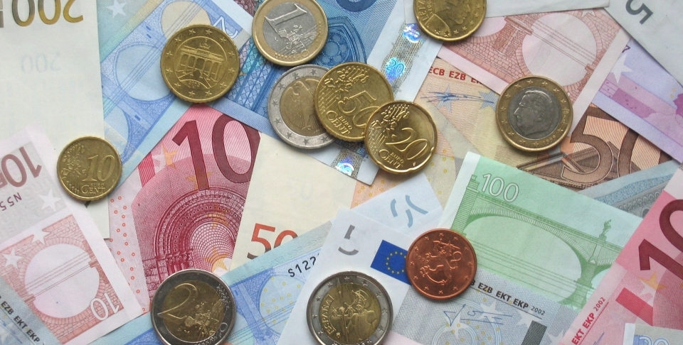 Euro coins and banknotes