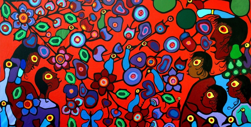 The Masterpiece Norval Morrisseau, 1982, 64”112, acrylic on canvas (Courtesy of The Coghlan Art Gallery)
