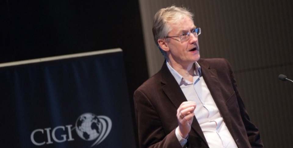 Renowned scholar and author Mike Hulme address climate change at CIGI's Signature Lecture. (Lisa Malleck/CIGI)