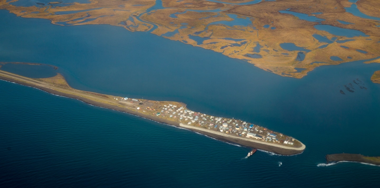 The island village of Kivalina, an Alaska Native community of 400 people already receding into the ocean as a result of rising sea levels. (AP Photo/Andrew Harnik)