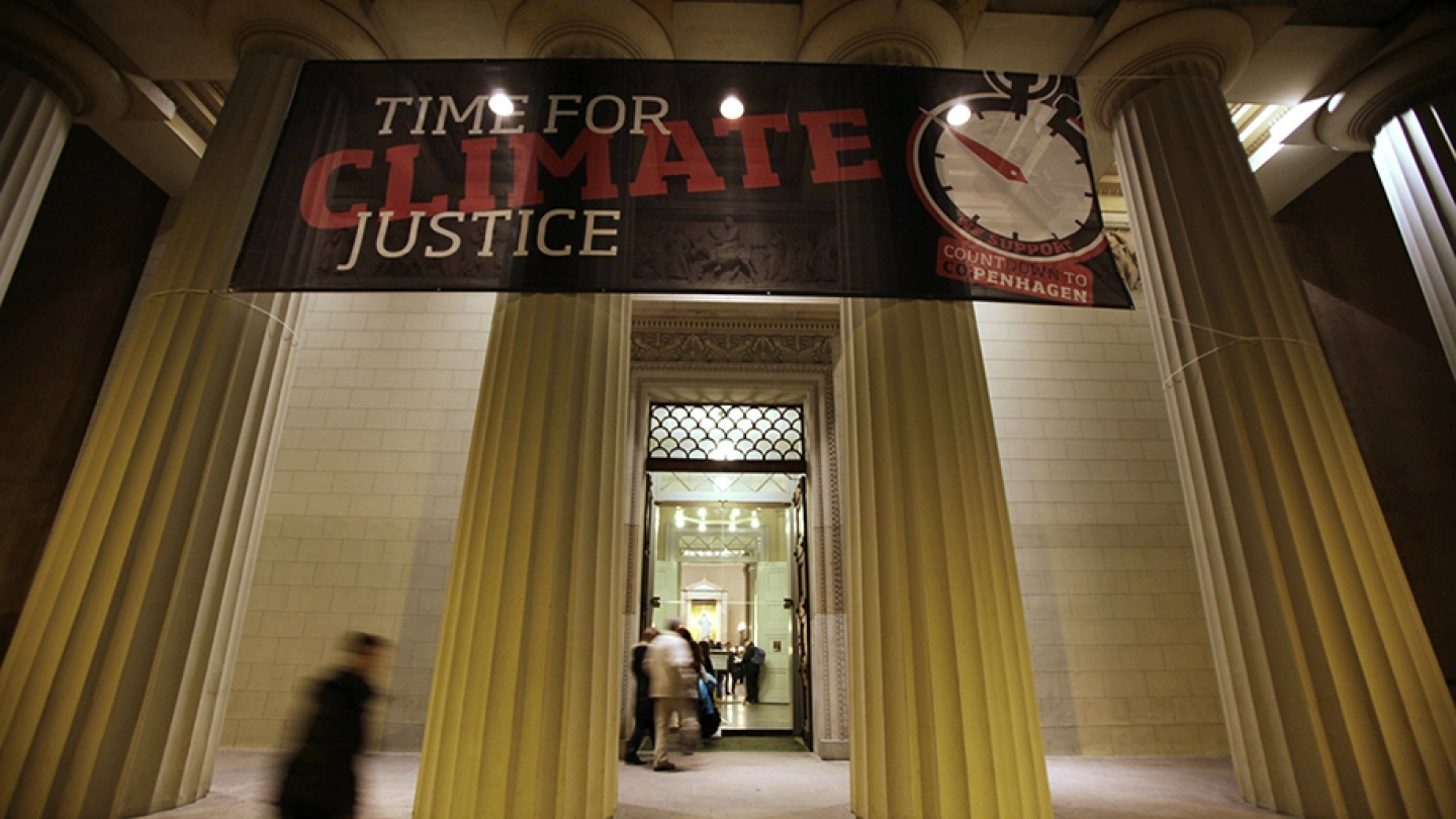 Photo of a climate justice banner