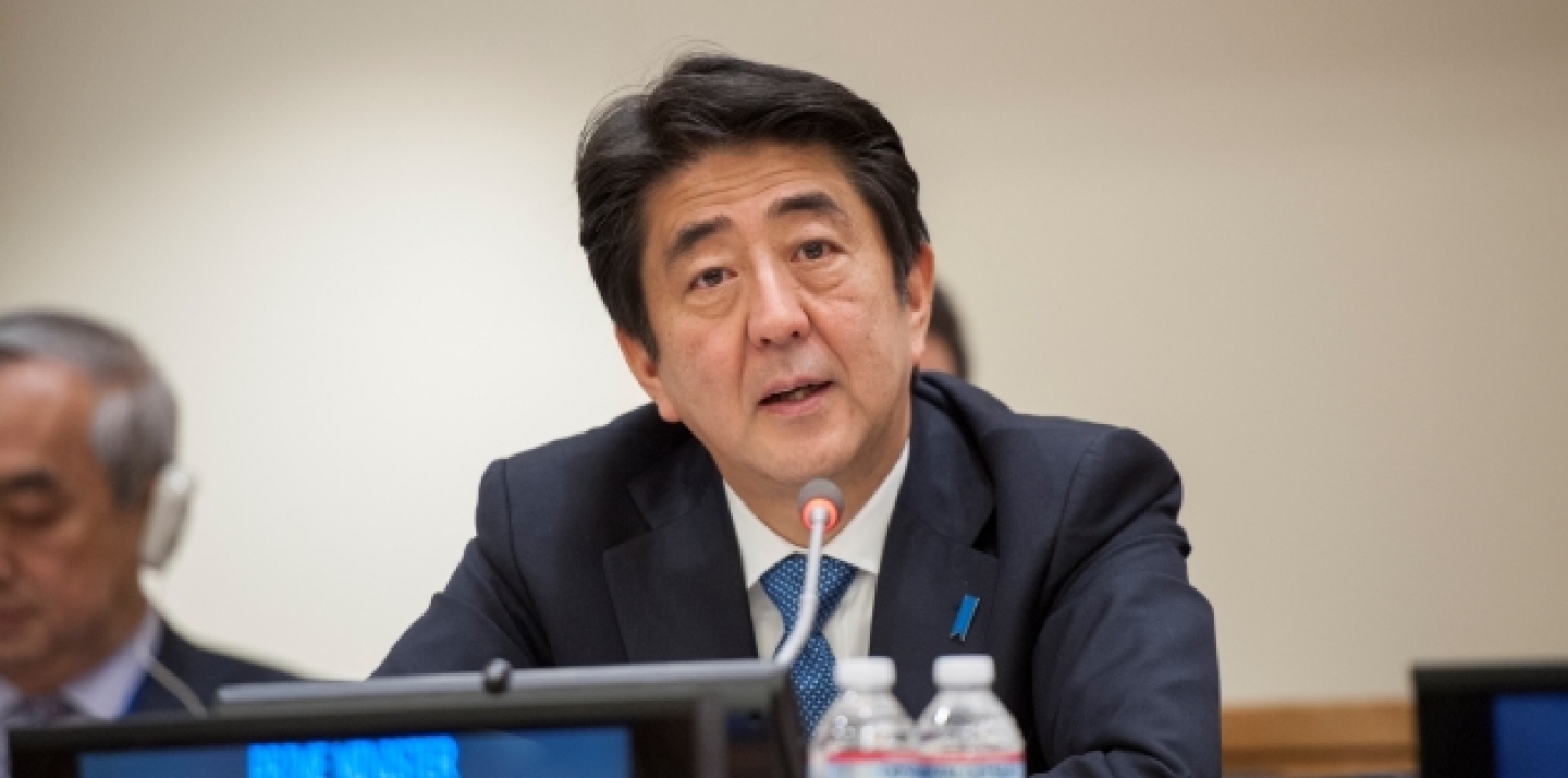 Shinzo Abe, Prime Minister of Japan, addresses the high-level summit on Strengthening International Peace Operations, held on the margins of the General Assembly general debate. Photo taken September 26, 2014. (UN Photo/Cia Pak)