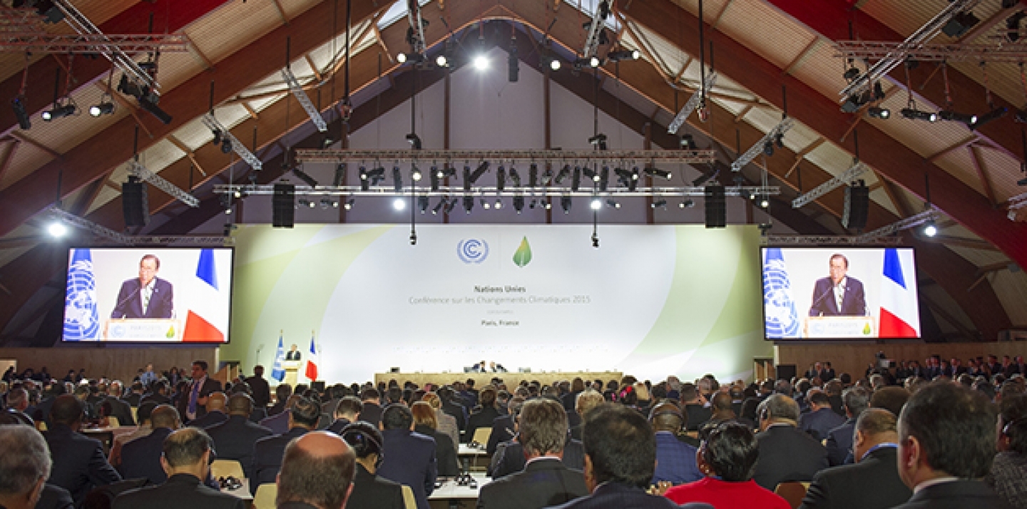 UN Secretary-General Ban Ki-moon addresses the opening of COP21, taking place in Paris, France. (UN Photo/Rick Bajornas)