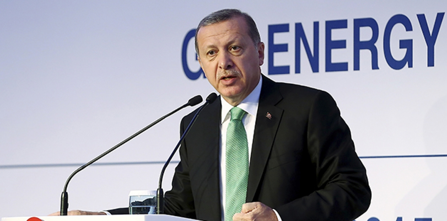 Turkey's President Recep Tayyip Erdogan delivers his address to the G20 Energy Ministers during their summit in Istanbul, in October. (Kayan Ozer/Presidential Press Service, pool via AP)