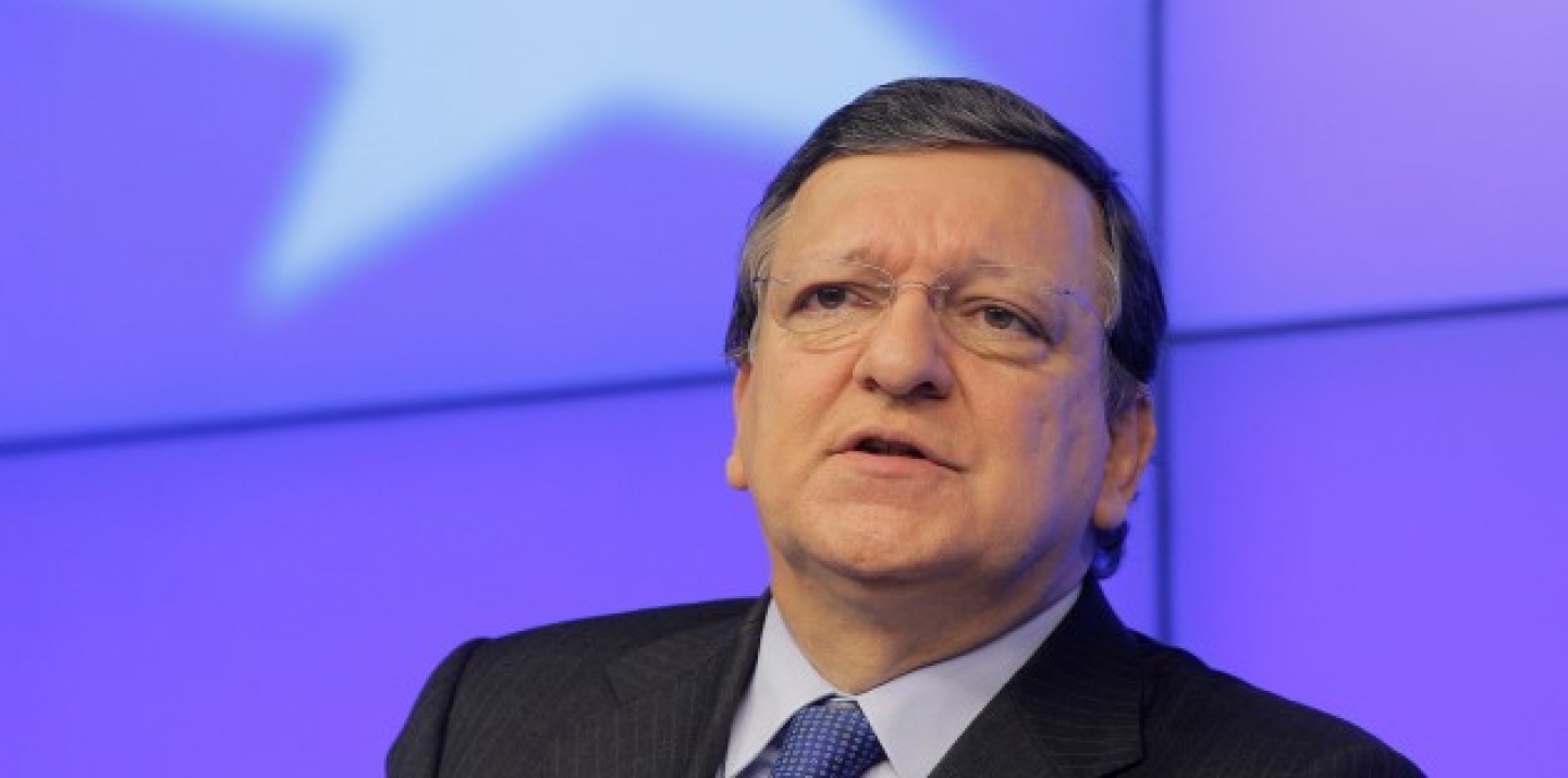 European Commission President Jose Manuel Barroso addresses the media during an EU summit at the European Council building in Brussels. (AP Photo/Yves Logghe)