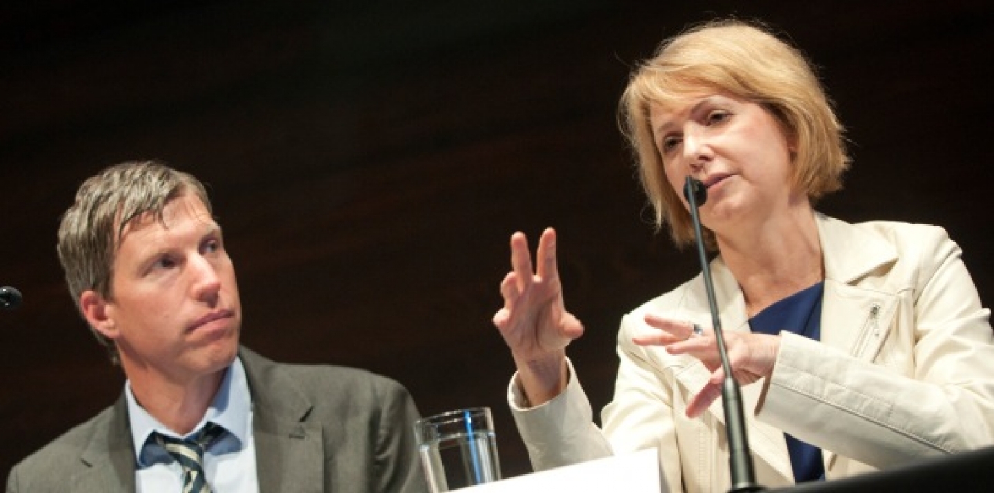 Stewart Bell (National Post) with Laura Lynch (CBC News) at the CIGI Campus. (CIGI/Lisa Malleck)