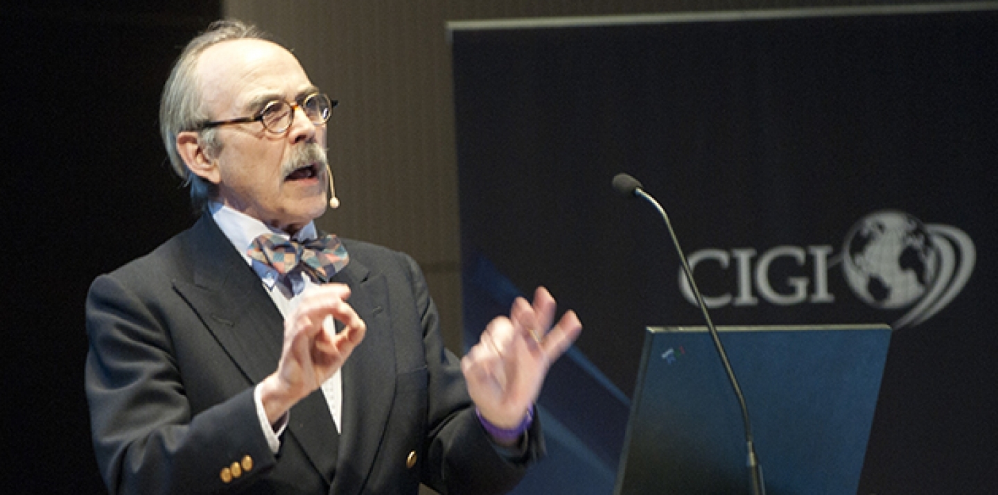 William "Bill" Janeway makes a point during his public lecture at CIGI (Lisa Malleck/CIGI).