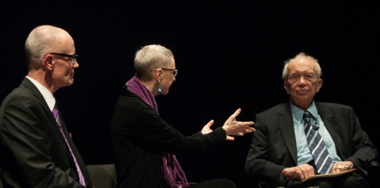 From left to right, James Blight, janet Lang and Sergei Khrushchev discuss JFK, Nikita Khrushchev and what they might have accomplished. (Lisa Malleck/CIGI)