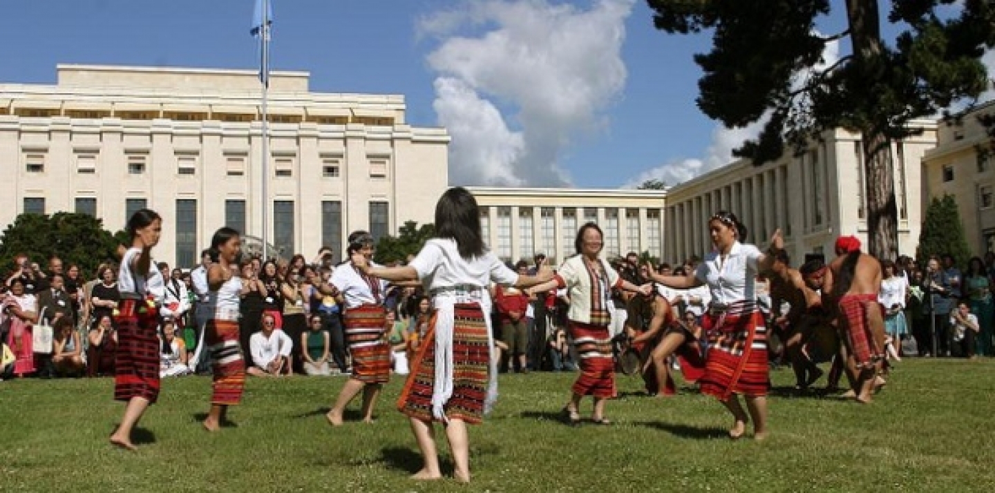 Indigenous people representing traditional dance. (UN Photo/Patrick Bertschmann)