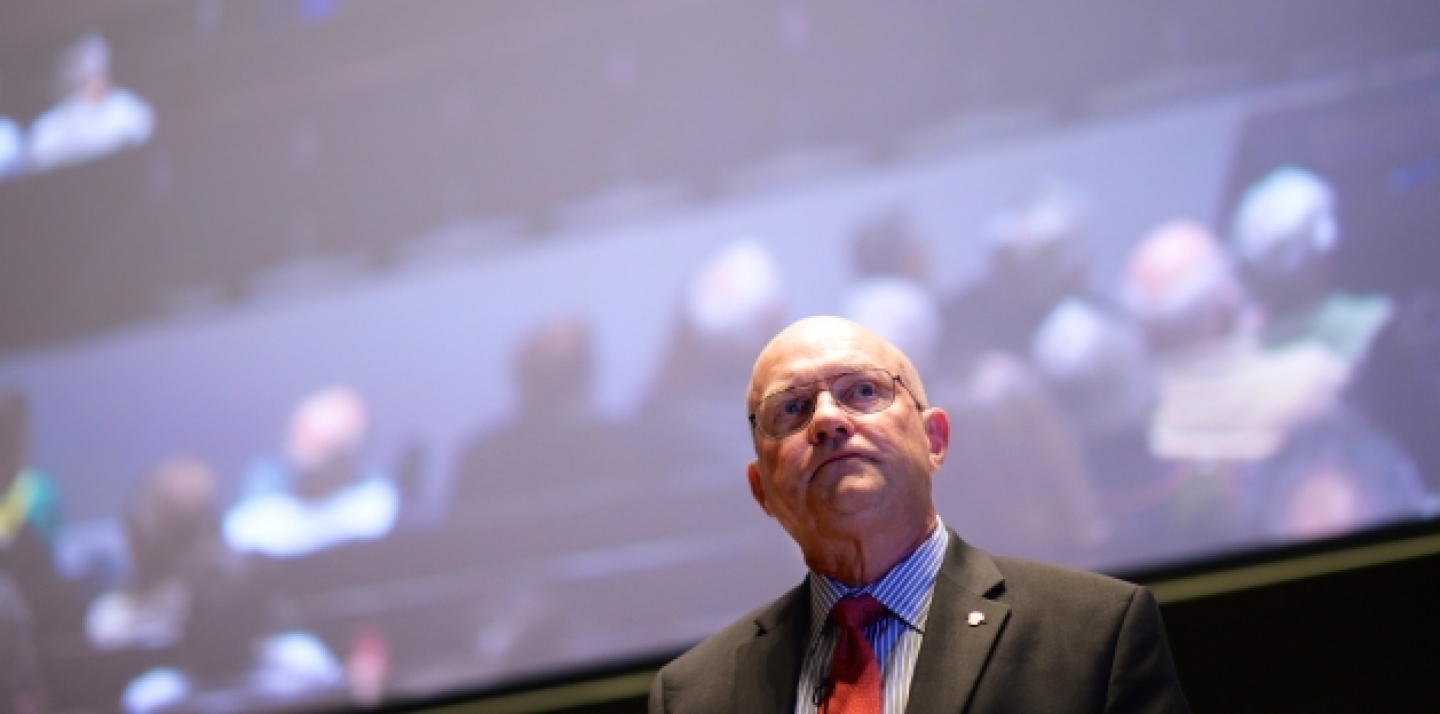 Lawrence Wilkerson, former chief of staff to US Secretary of State Colin Powell, who delivered a keynote on “The Travails of Empire,” at this week’s CIGI Signature Lecture. (CIGI Photo)