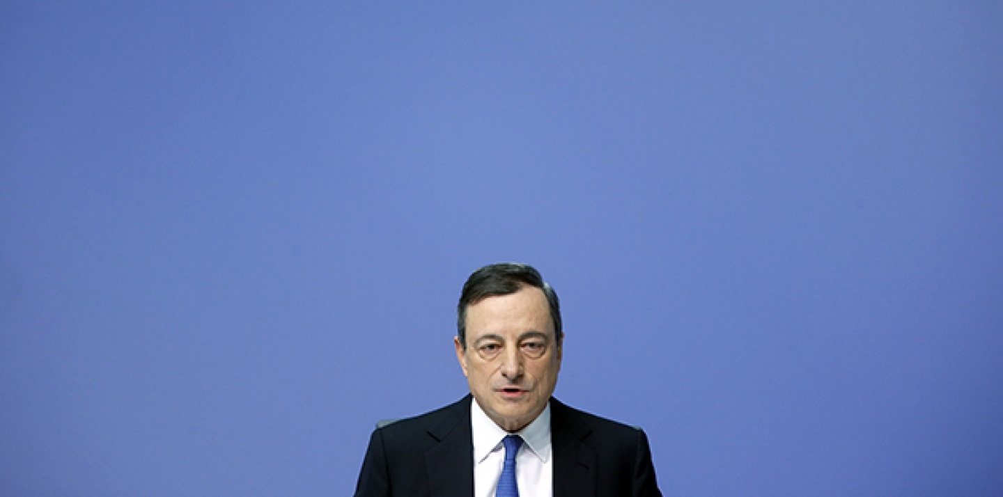 President of European Central Bank Mario Draghi speaks during a news conference in Frankfurt, Germany, Thursday, Jan. 22, 2015, following a meeting of the ECB governing council. (AP Photo/Michael Probst)