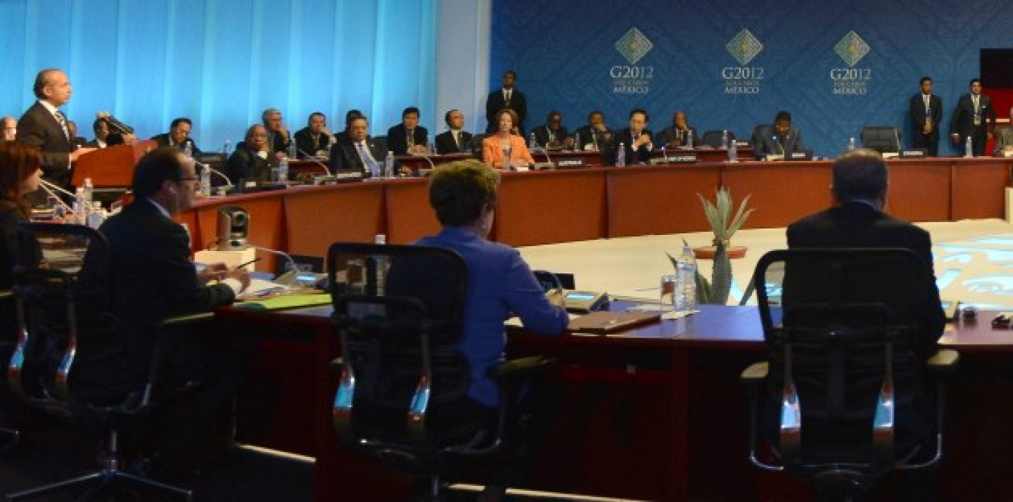 The Mexican president Felipe Calderón opened the first working session of the G-20 summit in Los Cabos. (Peer Grimm/Pool/dapd)
