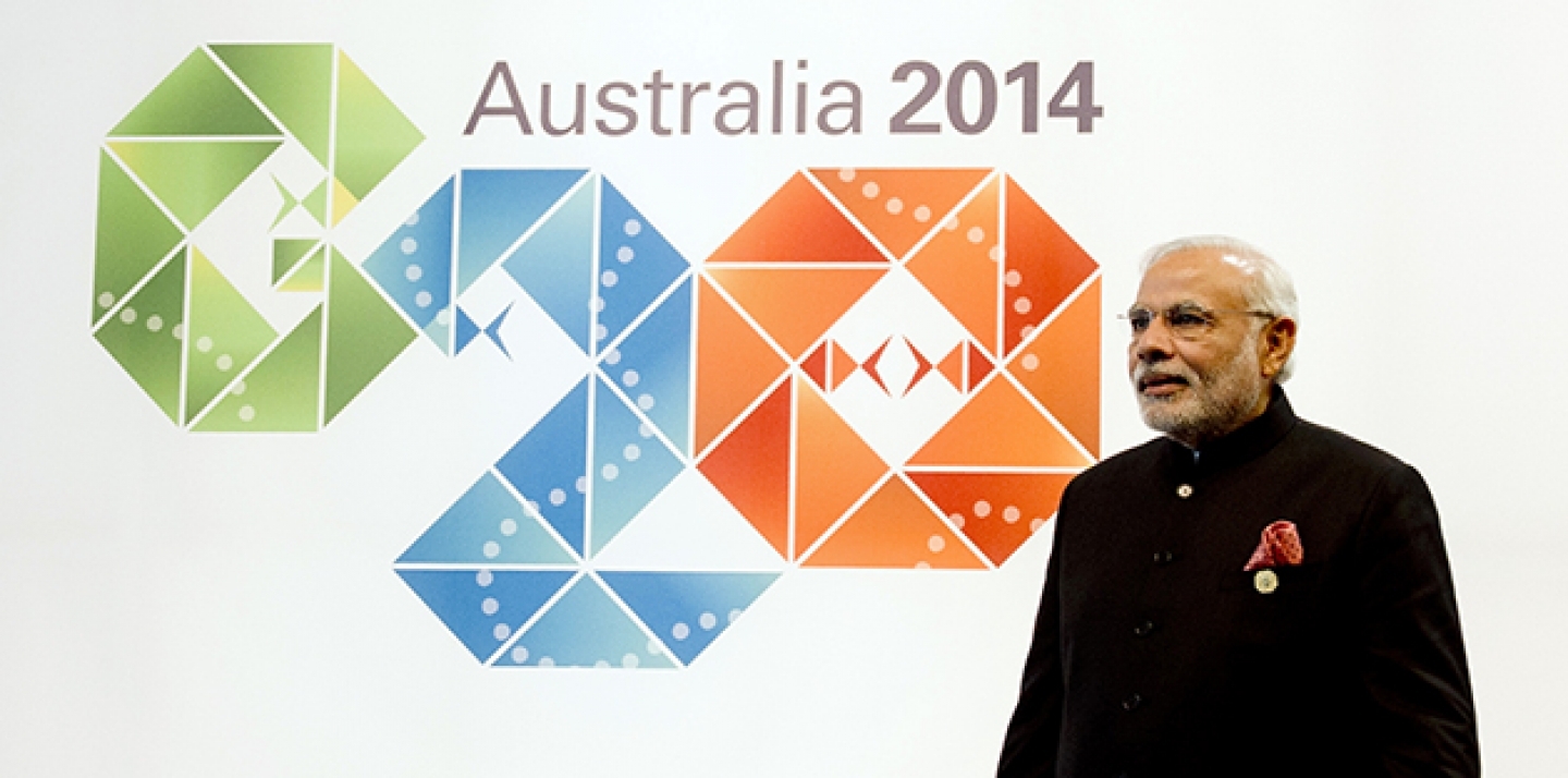 India's Prime Minister Narendra Modi arrives to take part in the G20 Summit in Brisbane, Australia Saturday, Nov. 15, 2014. (AP Photo/Alain Jocard, Pool)