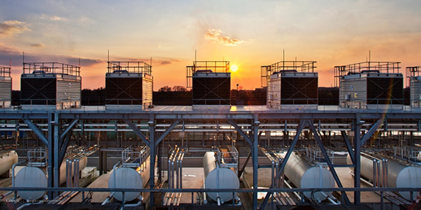 The sun sets over Google's data center in Saint Ghislain, Belgium. (AP Photo/Google, Connie Zhou)