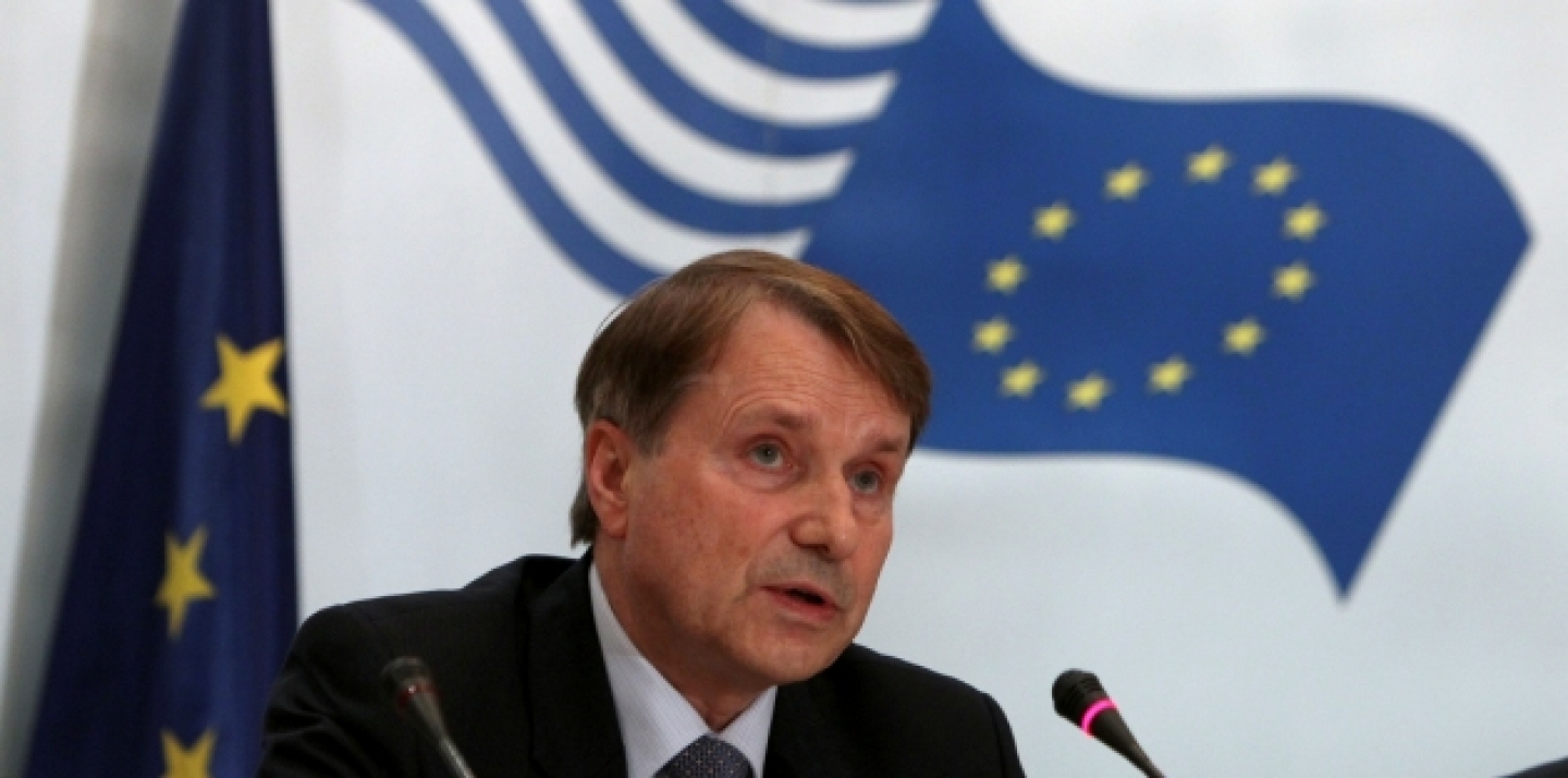 Horst Reichenbach, head of Task Force for Greece of the European Commission speaks during a news conference in Athens, Thursday, March 15, 2012, announcing euro zone countries' formal approval of a second bailout for Greece and the release of euro 39.4 billion ($51.44 billion). (AP Photo/Thanassis Stavrakis)
