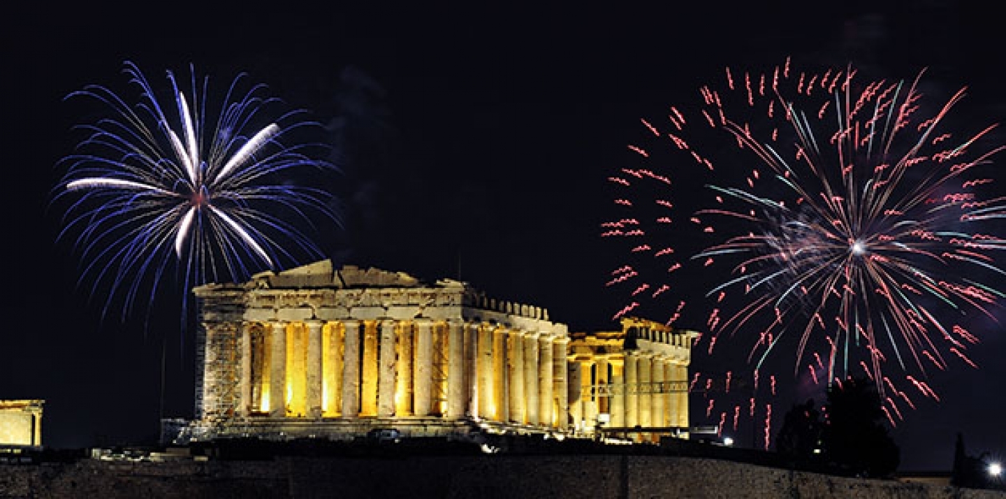 Fireworks over the Parthenon temple of Athens for New Year celebration. (Shutterstock)