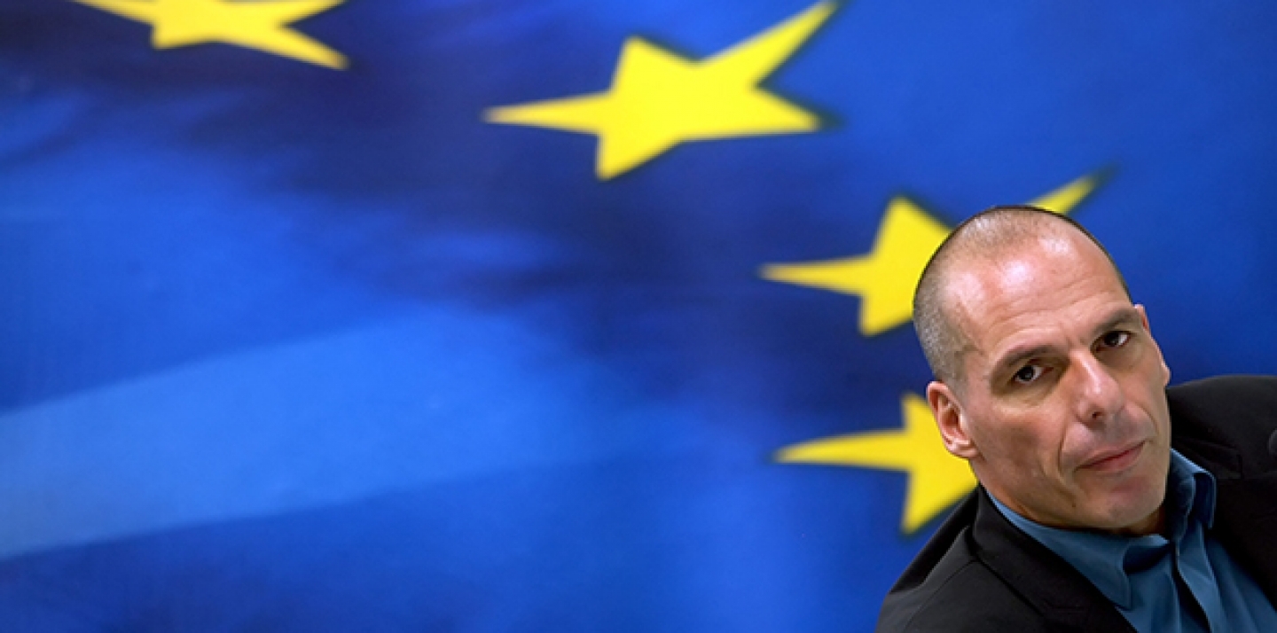 Greece's Finance Minister Yanis Varoufakis during a joint press conference with Finance Minister and Eurogroup President Jeroen Dijsselbloem in Athens. (Shutterstock)