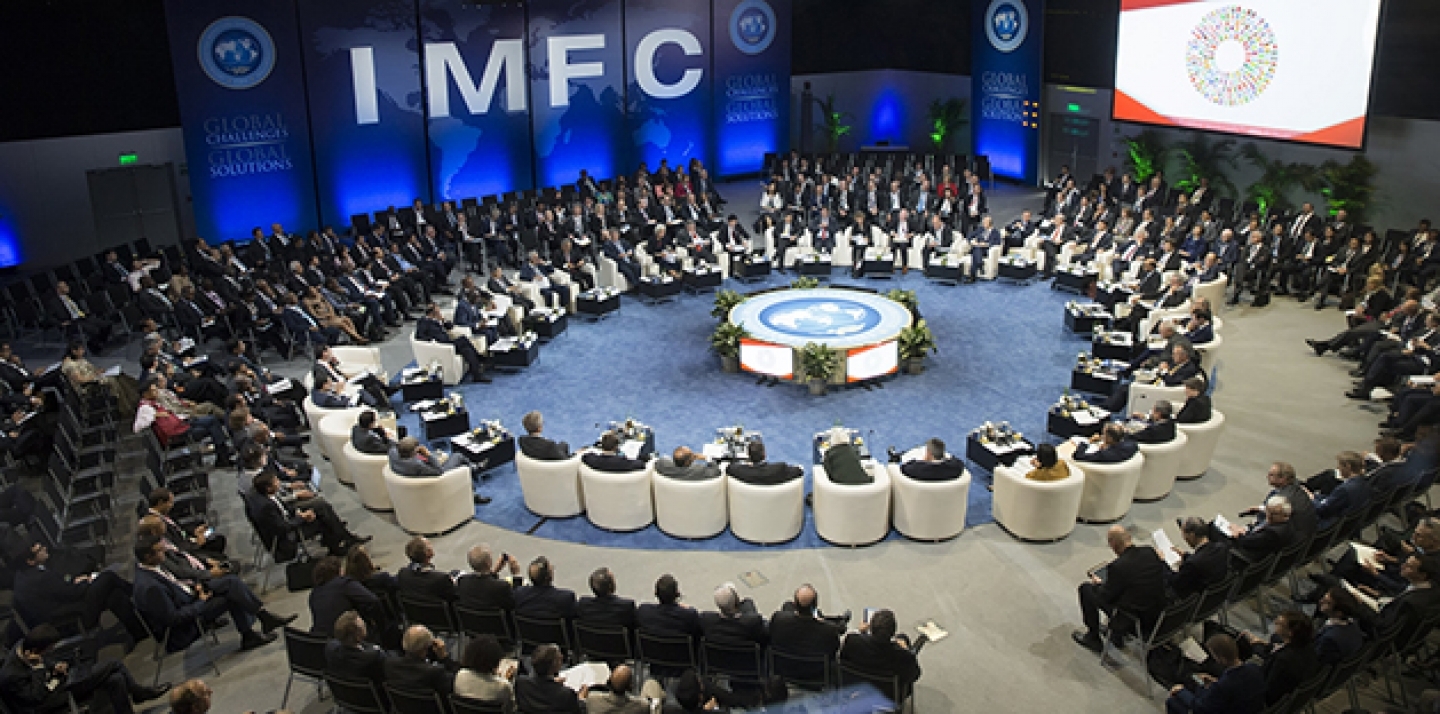 International Monetary Fund Managing Director Christine Lagarde speaks at the IMFC meeting October 9, 2015 during the 2015 IMF/World Bank Annual Meetings in Lima, Peru. IMF Staff Photo/Stephen Jaffe
