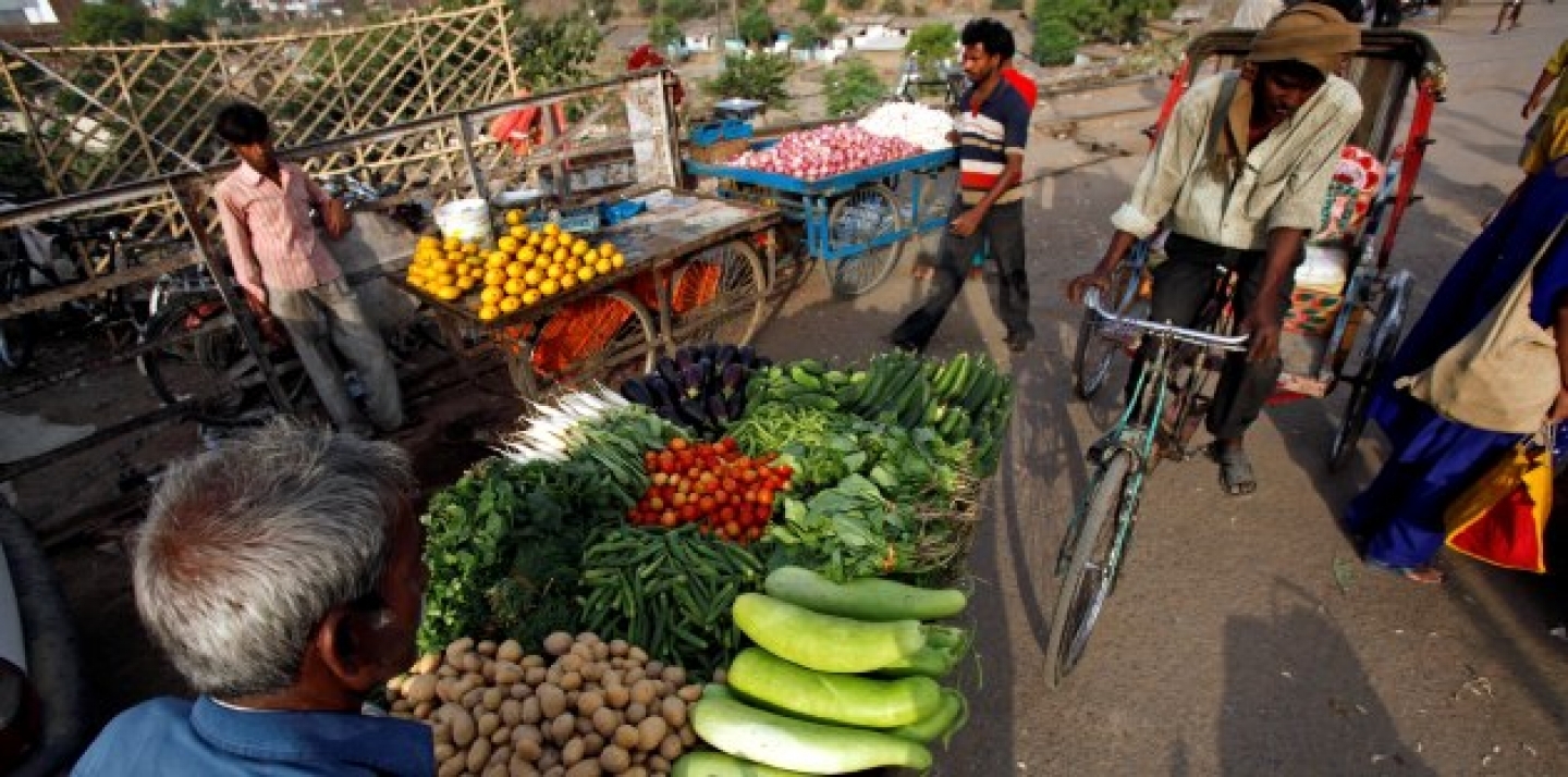 Vendors sell produce from carts in Allahabad, India. The country's inflation accelerated to a worse than expected 7.2 percent in April, on rising food and manufacturing prices (AP Photo/Rajesh Kumar Singh).