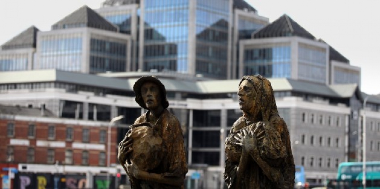 This photo taken Feb. 26, 2010, shows Irish Famine statues in Dublin's Dockland's area which is situated in the financial district, Dublin, Ireland. (AP Photo/Peter Morrison)